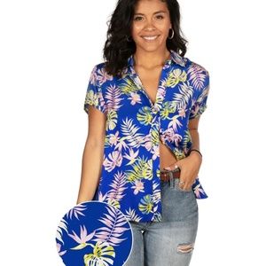 NWT: TIPSY ELVES Women's Blue Lagoon Hawaiian Shirt; Size Medium